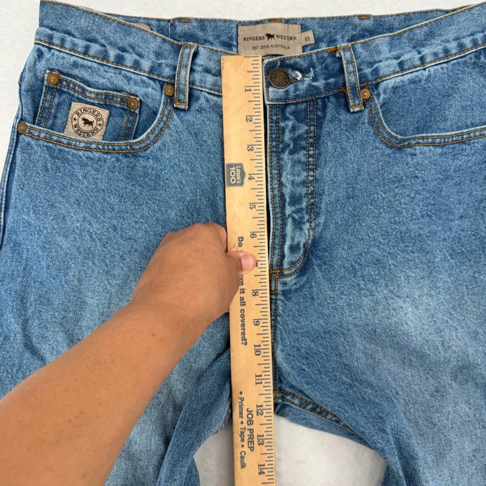 Ringers Western Barrington Slim Fit Mid Rise Blue Jeans Mens Size‎ 32 Button Fly